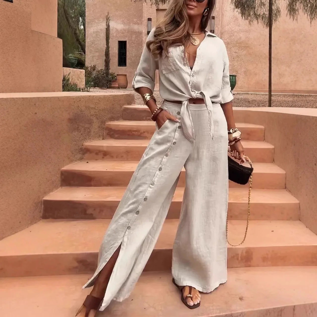 Conjunto Serena - Tendência em linho preferido das style mavens