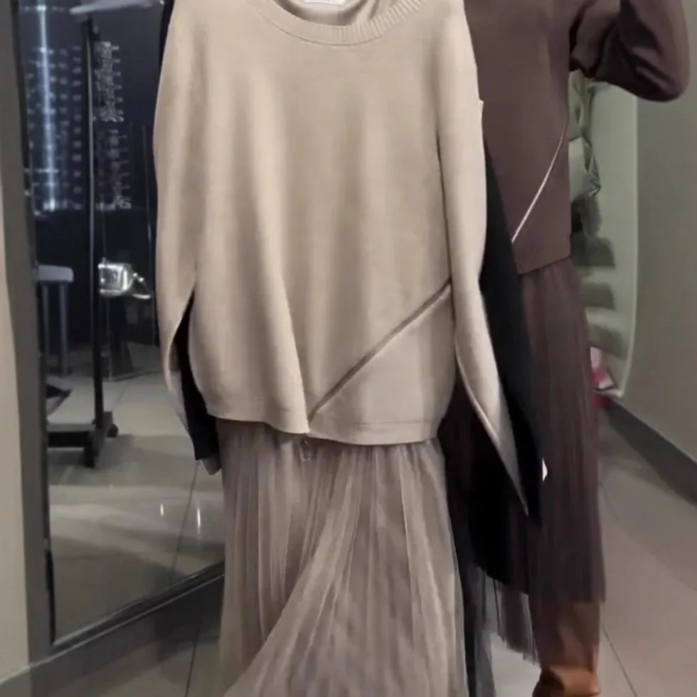 Conjunto Brenda - Vestido + suéter perfeito para o outono inverno 2026 (tendência americana)