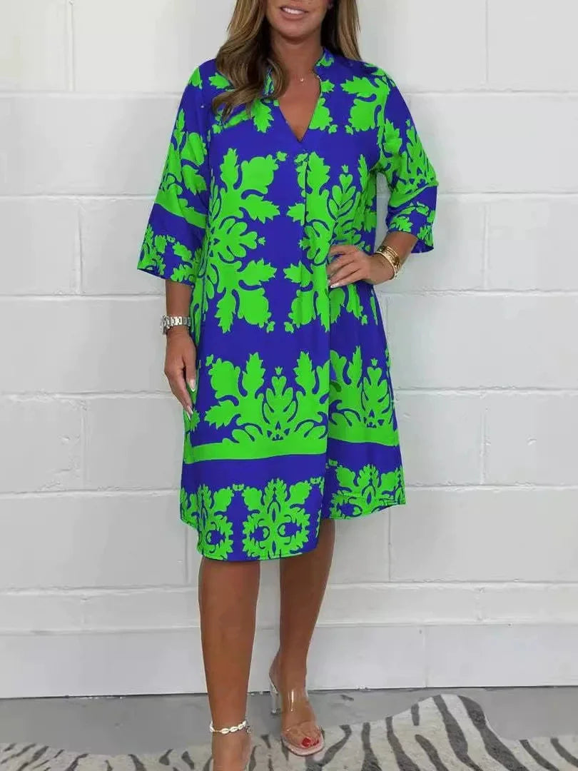 Vestido Lorena - Fluido estampado must-have para 2026 (tendência grega)