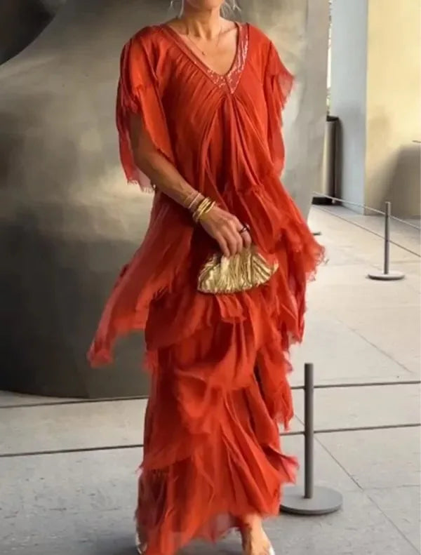 Vestido Edina - Seu alto padrão em chiffon (tendência francesa)