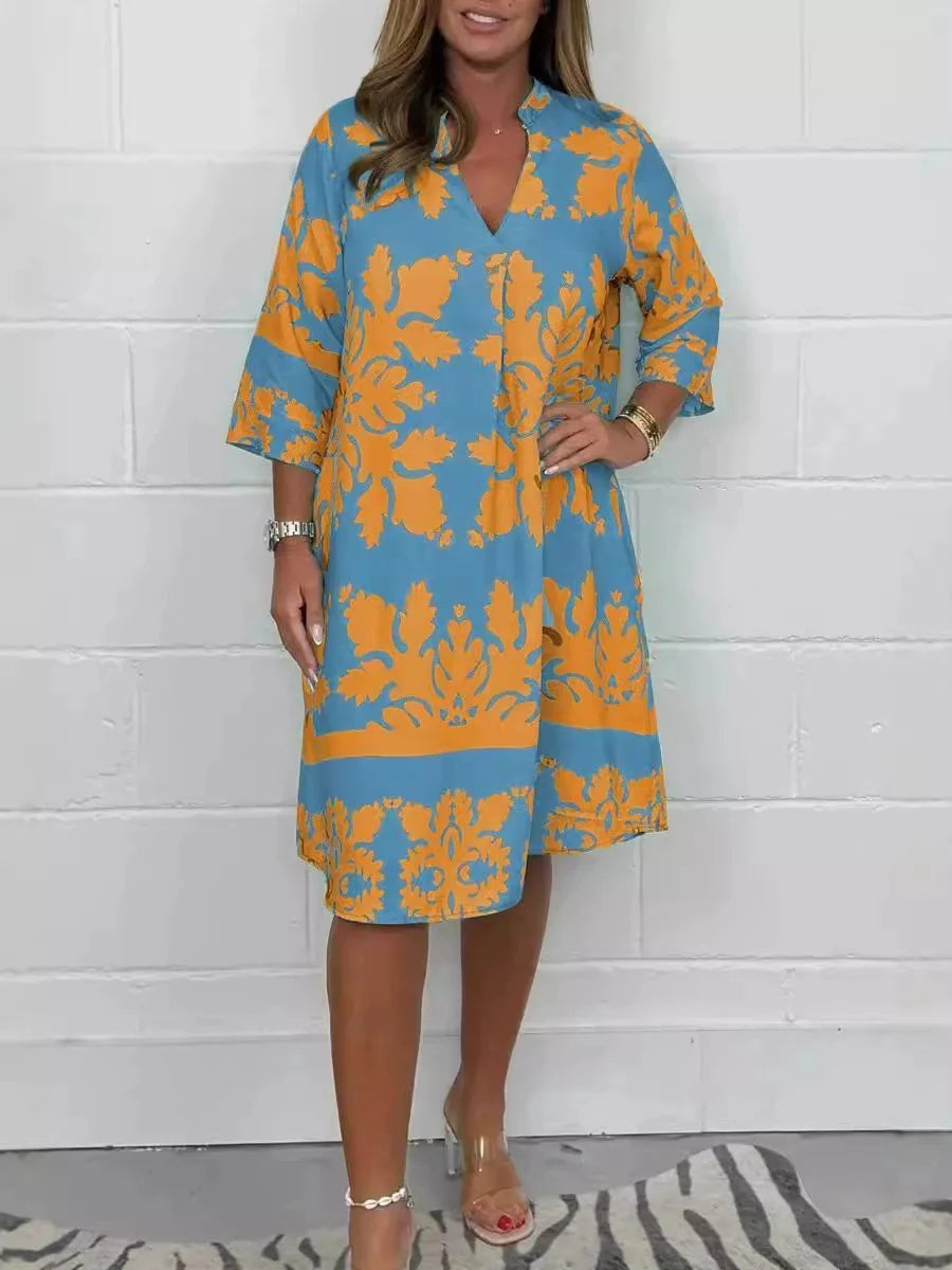 Vestido Lorena - Fluido estampado must-have para 2026 (tendência grega)