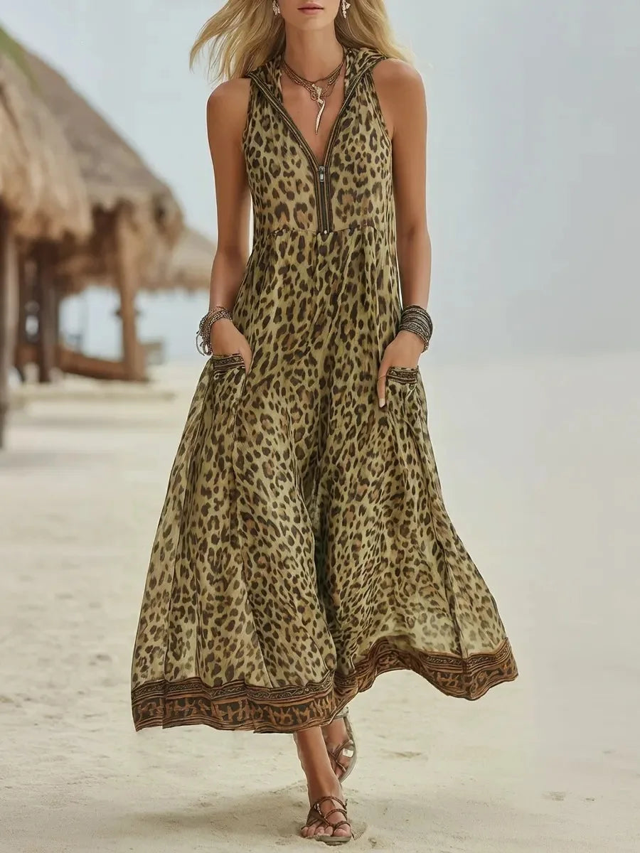 Vestido Maira - O linho em estampa de leopardo em alta para 2026 (tendência grega)