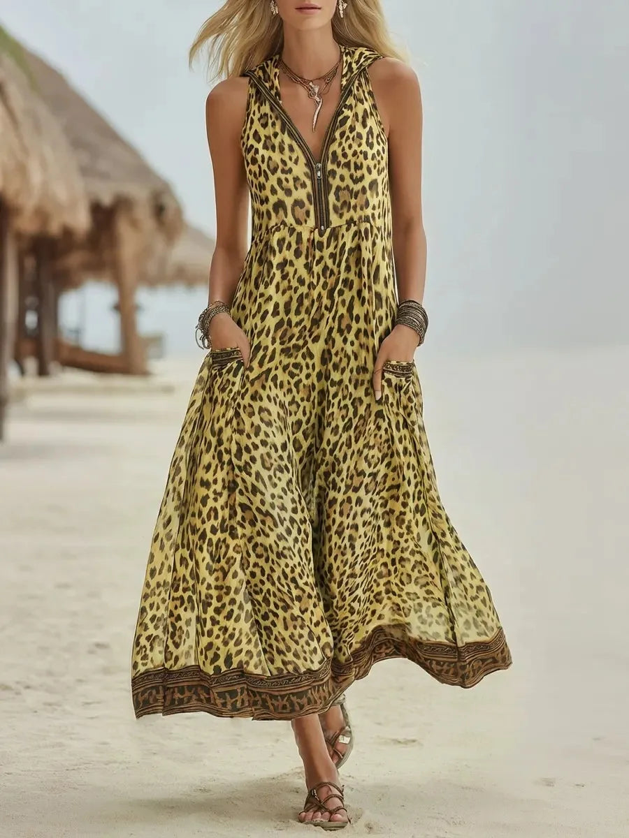 Vestido Maira - O linho em estampa de leopardo em alta para 2026 (tendência grega)