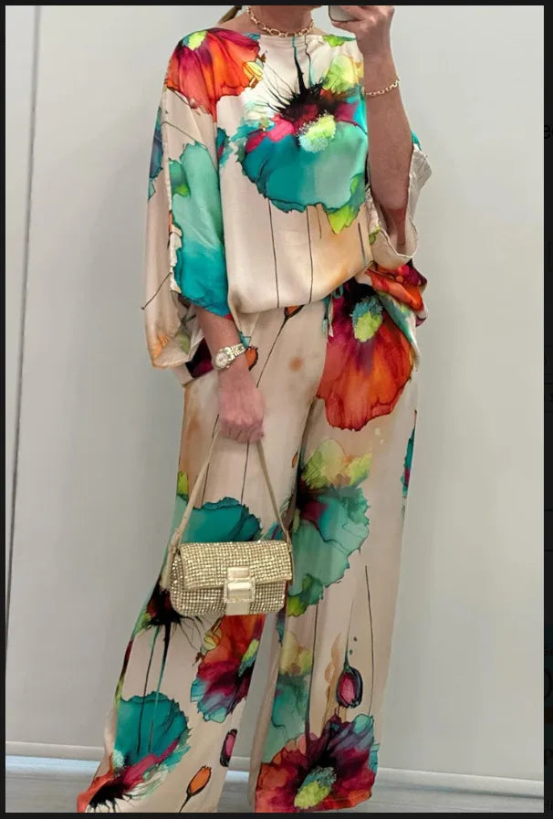 Conjunto Ester - Floral fluido top pick das trendsetters (tendência francesa)