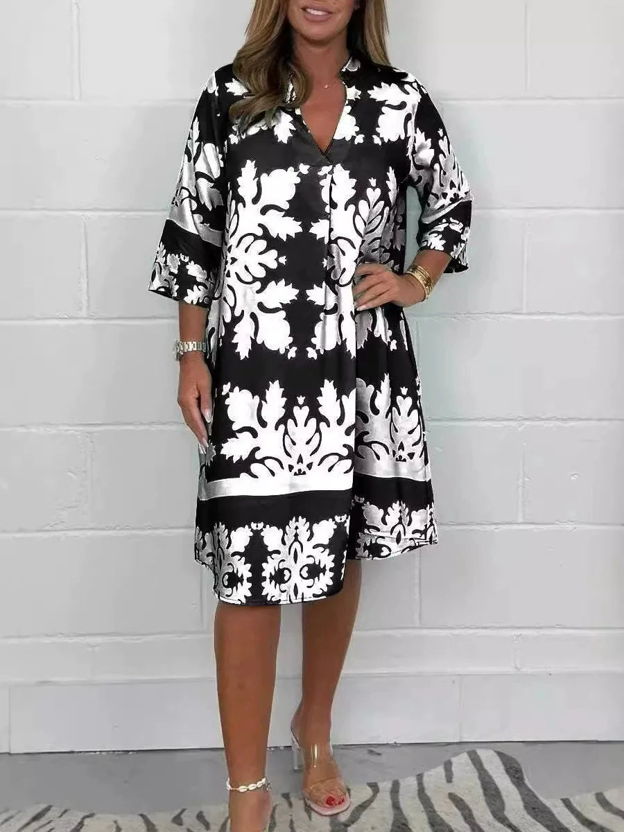 Vestido Lorena - Fluido estampado must-have para 2026 (tendência grega)