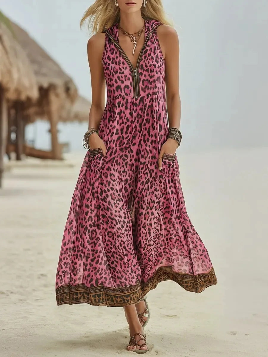 Vestido Maira - O linho em estampa de leopardo em alta para 2026 (tendência grega)