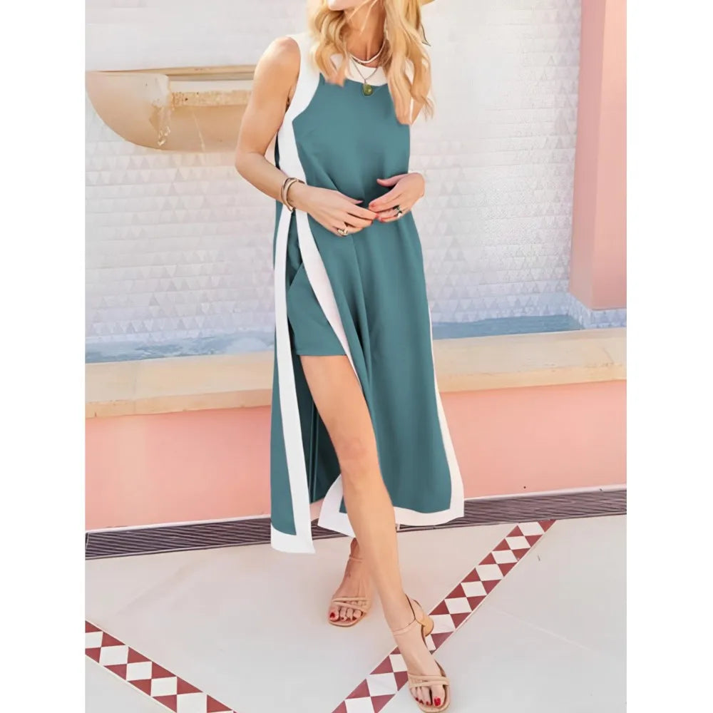 Conjunto Celeste - Nova tendência Lisavi vestido + shorts (tendência americana)