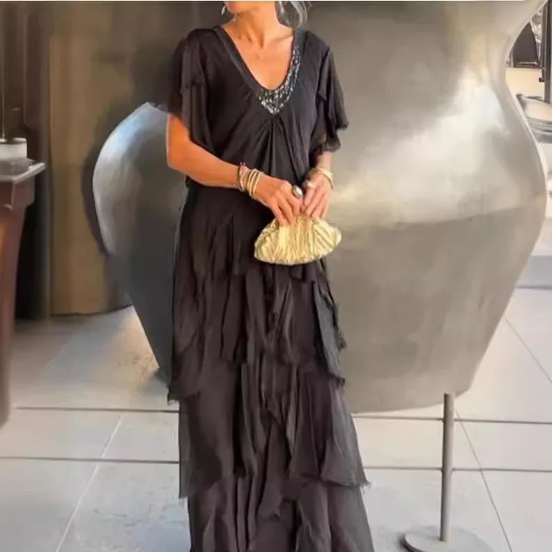 Vestido Edina - Seu alto padrão em chiffon (tendência francesa)