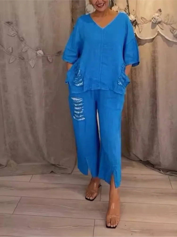 Conjunto Joana - Seu top pick em linho refinado (tendência grega)