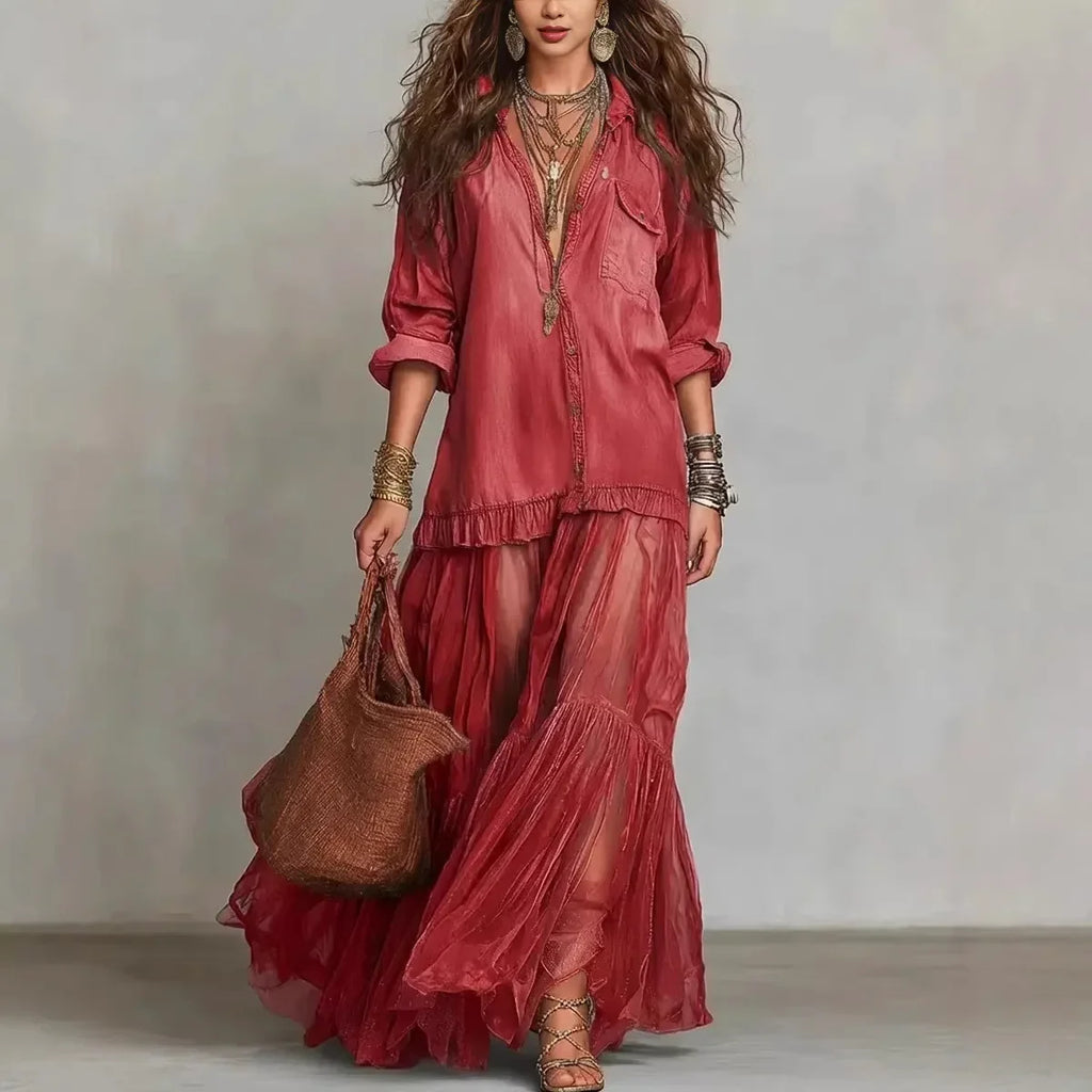 Vestido Adelma - O jeans + chiffon mais amado pelas style queens (tendência francesa)